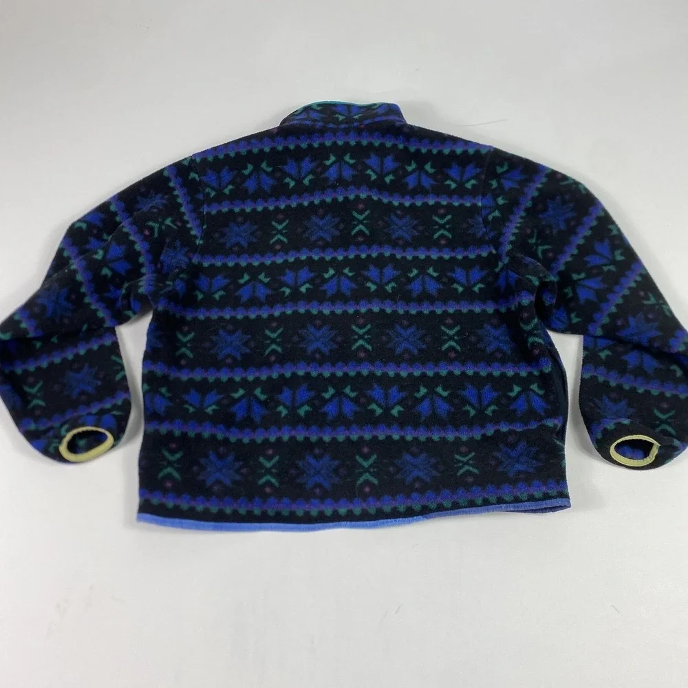 Vintage LL Bean Fleece Jacket Mens Medium‎ Large Black Blue Pattern Pullover 90s